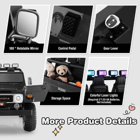 Licensed Toyota FJ40 2-Seater Kids Ride On Truck 12V Battery Powered Electric Riding Toy Car with Laser Lights