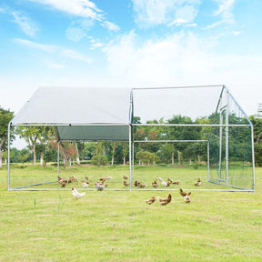 13FT Large Metal Chicken Coop, Galvanized Steel Walk-in Poultry Cage Hen Run House Rabbits Habitat Cage with Waterproof Cover for Backyard Farm