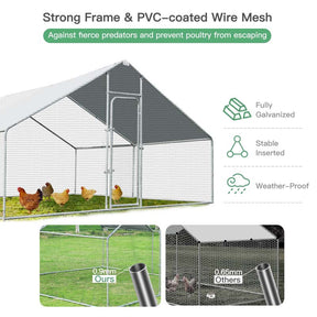13FT Large Metal Chicken Coop, Galvanized Steel Walk-in Poultry Cage Hen Run House Rabbits Habitat Cage with Waterproof Cover for Backyard Farm