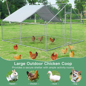13FT Large Metal Chicken Coop, Galvanized Steel Walk-in Poultry Cage Hen Run House Rabbits Habitat Cage with Waterproof Cover for Backyard Farm