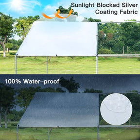 13FT Large Metal Chicken Coop, Galvanized Steel Walk-in Poultry Cage Hen Run House Rabbits Habitat Cage with Waterproof Cover for Backyard Farm