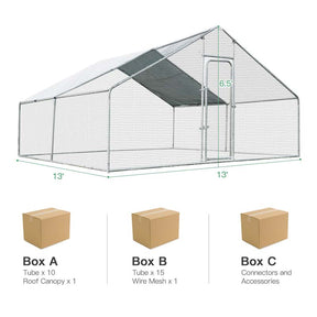 13FT Large Metal Chicken Coop, Galvanized Steel Walk-in Poultry Cage Hen Run House Rabbits Habitat Cage with Waterproof Cover for Backyard Farm