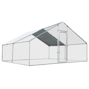 13FT Large Metal Chicken Coop, Galvanized Steel Walk-in Poultry Cage Hen Run House Rabbits Habitat Cage with Waterproof Cover for Backyard Farm