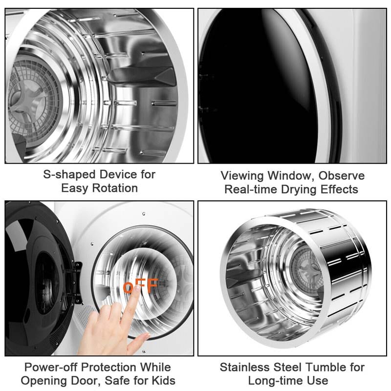 13.2 lb Portable Clothes Dryer, 1700W Electric Compact Front Load Tumble Dryer with Stainless Steel Tub for Apartments & Small Spaces