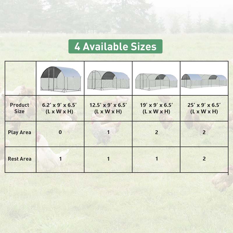 19 FT Large Metal Chicken Coop, Walk-in Dome Poultry Cage Hen Run House Rabbits Habitat Cage with Waterproof PE Cover for Backyard Farm