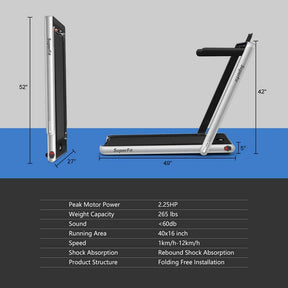 2-in-1 Folding Treadmill with Dual Display, 2.25HP Under Desk Treadmill Walking Pad, Bluetooth/Remote, Compact Jogging Machine for Home Office