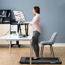 2-in-1 Folding Treadmill with Dual Display, 2.25HP Under Desk Treadmill Walking Pad, Bluetooth/Remote, Compact Jogging Machine for Home Office
