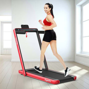 2-in-1 Folding Treadmill with Dual Display, 2.25HP Under Desk Treadmill Walking Pad, Bluetooth/Remote, Compact Jogging Machine for Home Office