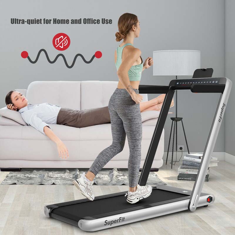 2-in-1 Folding Treadmill with Dual Display, 2.25HP Under Desk Treadmill Walking Pad, Bluetooth/Remote, Compact Jogging Machine for Home Office