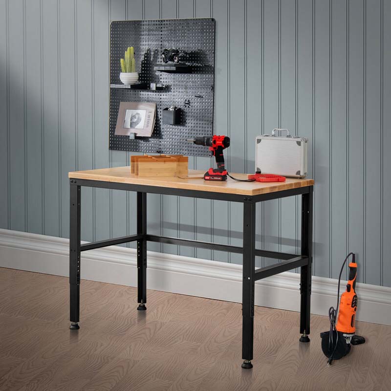 48" Adjustable Workbench Oak Wood Work Table 1760 LBS Heavy-Duty Workstation for Garage Workshop