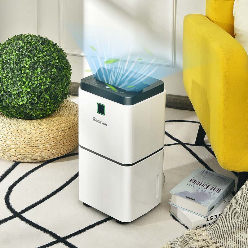 24 Pints Dehumidifier for Home & Basements, 1500 Sq. Ft Portable Dehumidifier with 3-Color LED Light, 3 Modes, 12H Timer, Auto & Manual Drainage
