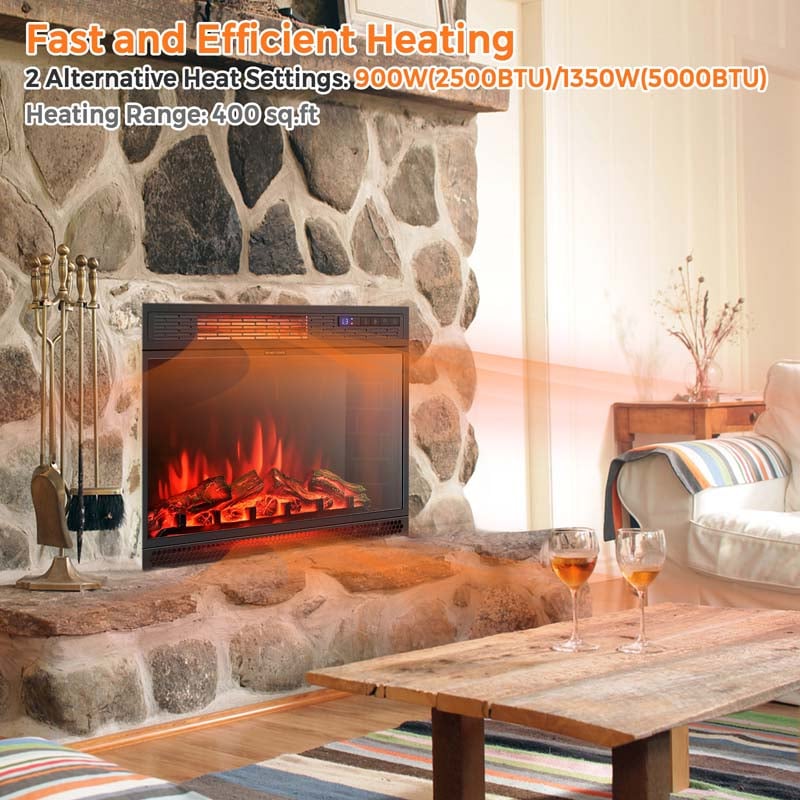 25" Recessed Electric Fireplace Heater with Flame Effect, Wall Mounted & Freestanding Electric Fireplace Insert