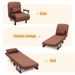 3-in-1 Convertible Sofa Bed, Folding Sleeper Chair with 5-Position Adjustable Backrest, Pillow, Hidden Legs & Wheels for Living Room Office