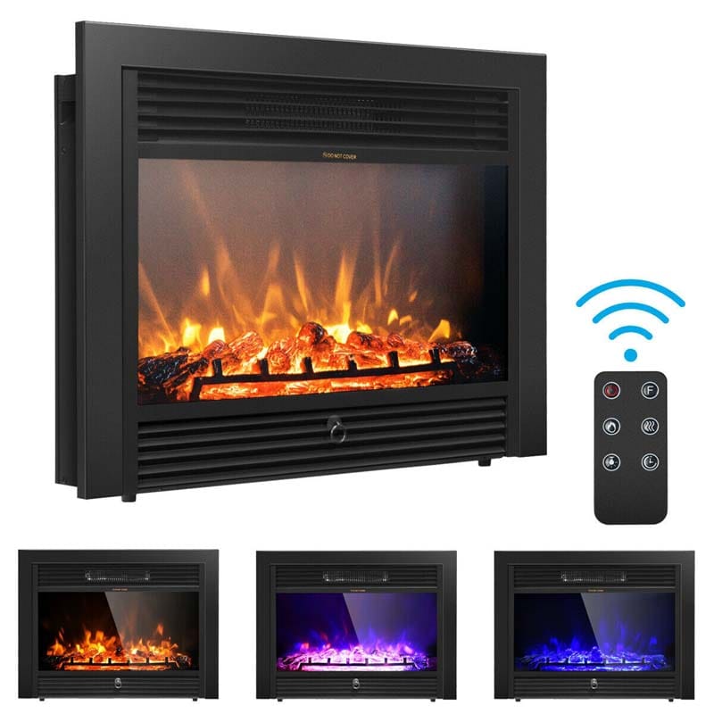 28.5/33/36 Inch Recessed Electric Fireplace Insert, 1500W Wall Mounted Freestanding Fireplace Heater with 3 Color Flame & Remote Control