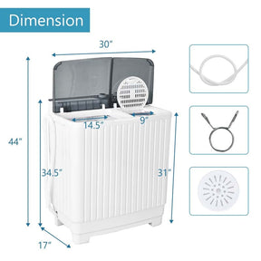 28.5 LBS Portable Washing Machine Built-in Drain Pump, 2-in-1 Twin Tub Top Load Washer Dryer Combo for RV Dorm