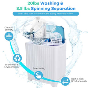 28.5 LBS Portable Washing Machine Built-in Drain Pump, 2-in-1 Twin Tub Top Load Washer Dryer Combo for RV Dorm
