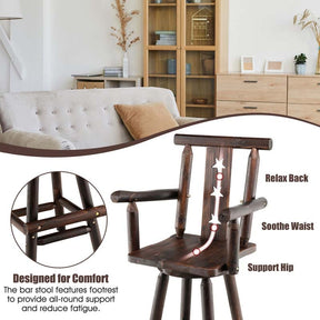 29" Rustic Swivel Bar Stool with Decorative Star Backrest, Solid Fir Wood Bar Chair for Dining Room Kitchen Pub