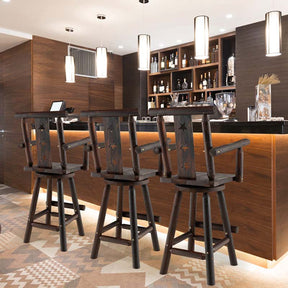 29" Rustic Swivel Bar Stool with Decorative Star Backrest, Solid Fir Wood Bar Chair for Dining Room Kitchen Pub