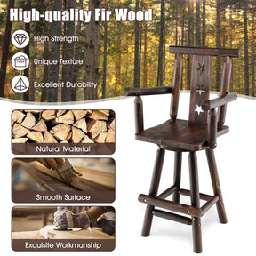 29" Rustic Swivel Bar Stool with Decorative Star Backrest, Solid Fir Wood Bar Chair for Dining Room Kitchen Pub
