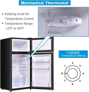 3.4 Cu.Ft Compact Refrigerator, 2-Door Mini Fridge with Freezer & Removable Glass Shelves for Dorm, Bedroom, Office