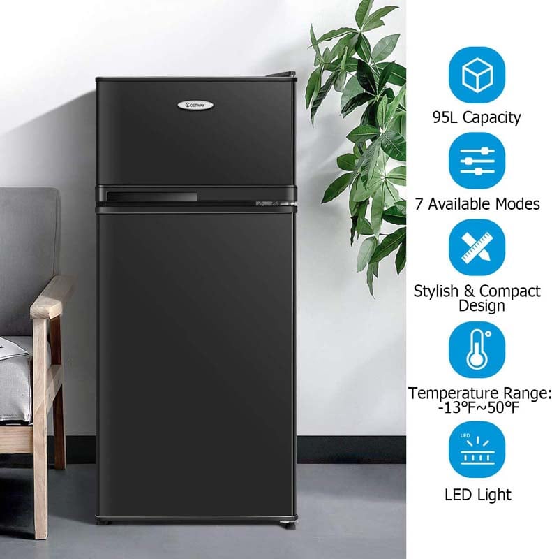 3.4 Cu.Ft Compact Refrigerator, 2-Door Mini Fridge with Freezer & Removable Glass Shelves for Dorm, Bedroom, Office
