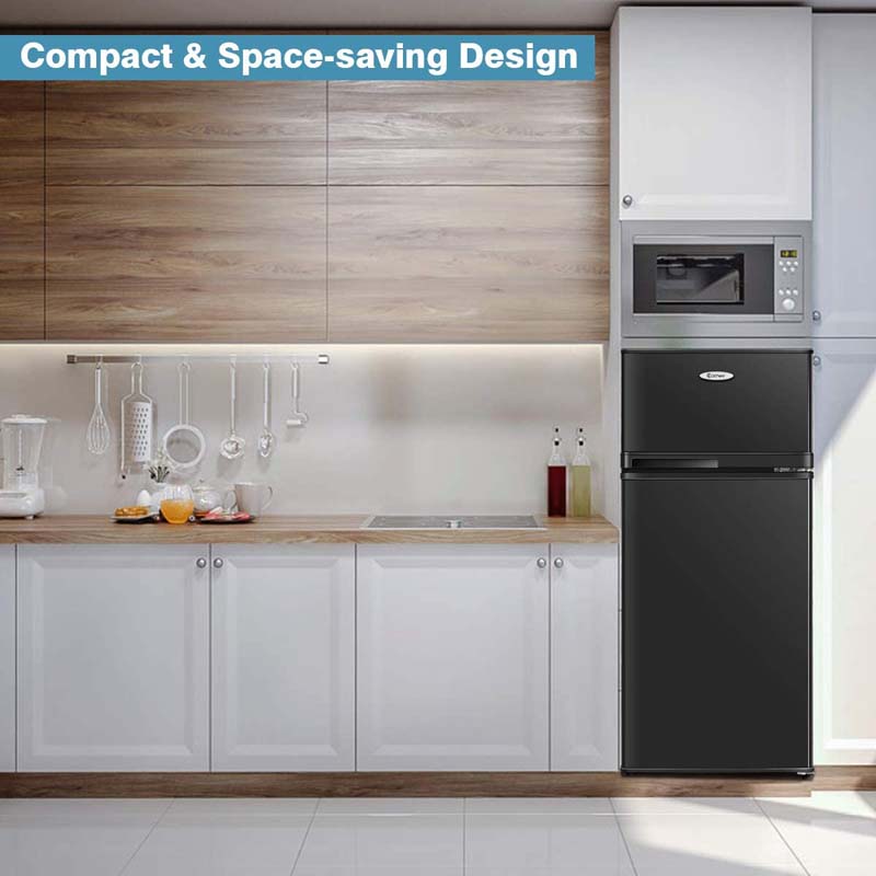 3.4 Cu.Ft Compact Refrigerator, 2-Door Mini Fridge with Freezer & Removable Glass Shelves for Dorm, Bedroom, Office