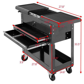 4-Tier Rolling Tool Cart with Lockable Drawers & Sliding Top, Heavy-Duty Steel Tool Storage Organizer on Wheels for Garage, Workshop & Warehouse