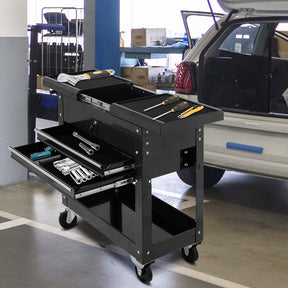 4-Tier Rolling Tool Cart with Lockable Drawers & Sliding Top, Heavy-Duty Steel Tool Storage Organizer on Wheels for Garage, Workshop & Warehouse