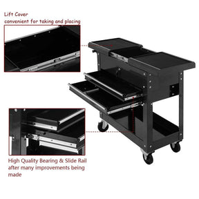 4-Tier Rolling Tool Cart with Lockable Drawers & Sliding Top, Heavy-Duty Steel Tool Storage Organizer on Wheels for Garage, Workshop & Warehouse