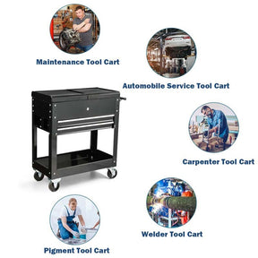 4-Tier Rolling Tool Cart with Lockable Drawers & Sliding Top, Heavy-Duty Steel Tool Storage Organizer on Wheels for Garage, Workshop & Warehouse