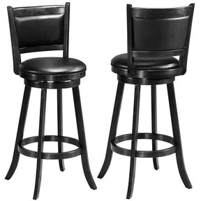 Set of 2 Wooden Swivel Bar Stools, 29" Bar Height Chairs with PVC Leather Cushioned Back & Seat, Upholstered Barstools for Kitchen Island