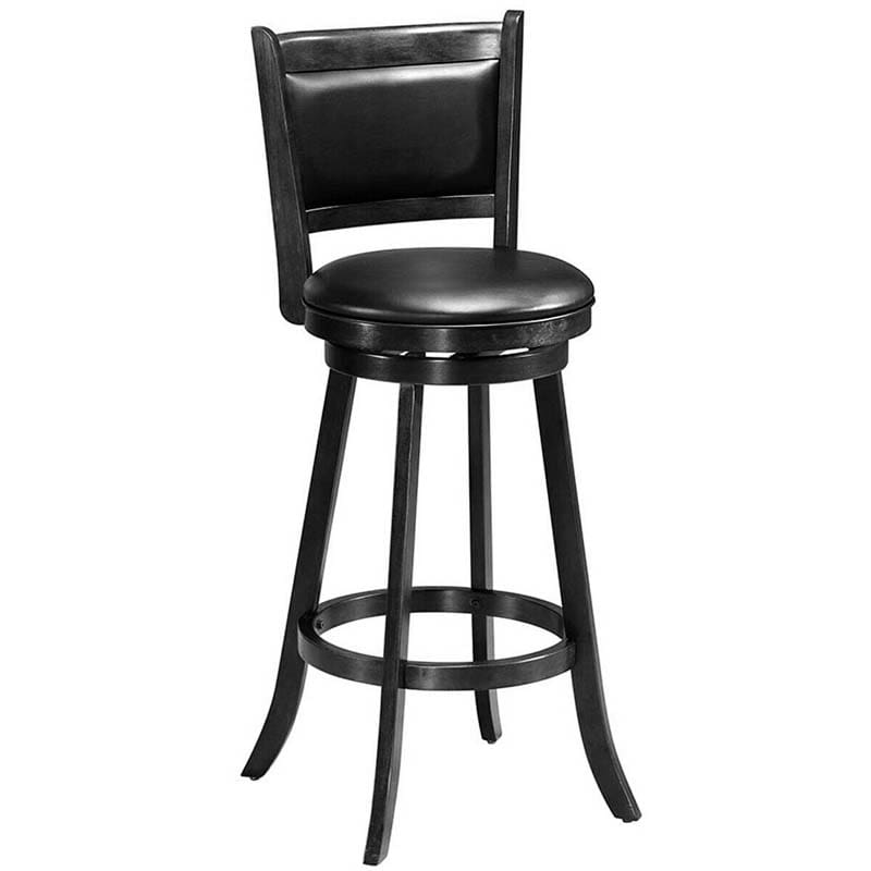 Set of 2 Wooden Swivel Bar Stools, 29" Bar Height Chairs with PVC Leather Cushioned Back & Seat, Upholstered Barstools for Kitchen Island