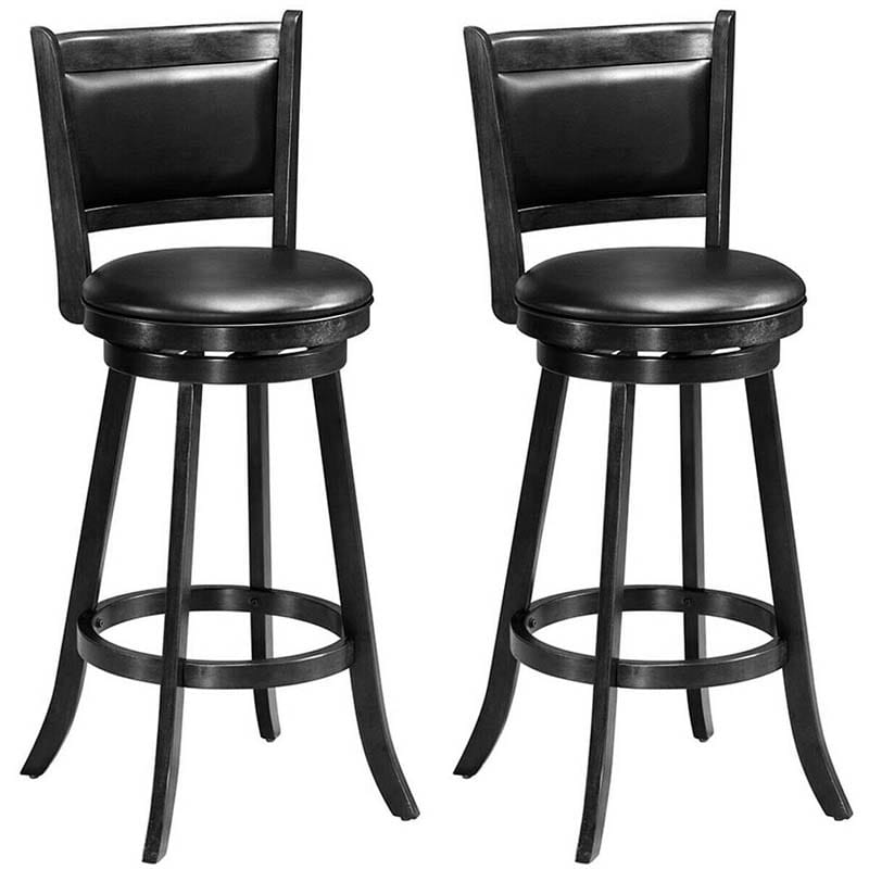 Set of 2 Wooden Swivel Bar Stools, 29" Bar Height Chairs with PVC Leather Cushioned Back & Seat, Upholstered Barstools for Kitchen Island