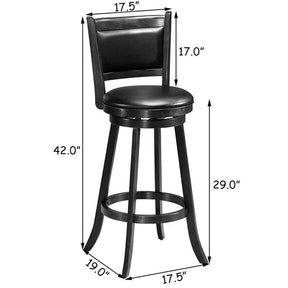 Set of 2 Wooden Swivel Bar Stools, 29" Bar Height Chairs with PVC Leather Cushioned Back & Seat, Upholstered Barstools for Kitchen Island