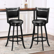 Set of 2 Wooden Swivel Bar Stools, 29" Bar Height Chairs with PVC Leather Cushioned Back & Seat, Upholstered Barstools for Kitchen Island