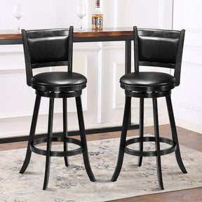Set of 2 Wooden Swivel Bar Stools, 29" Bar Height Chairs with PVC Leather Cushioned Back & Seat, Upholstered Barstools for Kitchen Island