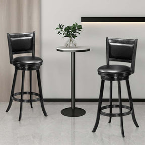 Set of 2 Wooden Swivel Bar Stools, 29" Bar Height Chairs with PVC Leather Cushioned Back & Seat, Upholstered Barstools for Kitchen Island