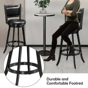 Set of 2 Wooden Swivel Bar Stools, 29" Bar Height Chairs with PVC Leather Cushioned Back & Seat, Upholstered Barstools for Kitchen Island