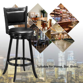 Set of 2 Wooden Swivel Bar Stools, 29" Bar Height Chairs with PVC Leather Cushioned Back & Seat, Upholstered Barstools for Kitchen Island