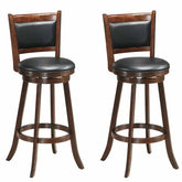 Set of 2 Wooden Swivel Bar Stools, 29" Bar Height Chairs with PVC Leather Cushioned Back & Seat, Upholstered Barstools for Kitchen Island