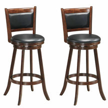 Set of 2 Wooden Swivel Bar Stools, 29" Bar Height Chairs with PVC Leather Cushioned Back & Seat, Upholstered Barstools for Kitchen Island