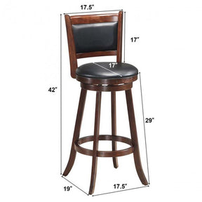 Set of 2 Wooden Swivel Bar Stools, 29" Bar Height Chairs with PVC Leather Cushioned Back & Seat, Upholstered Barstools for Kitchen Island