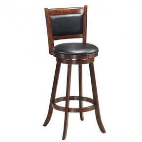 Set of 2 Wooden Swivel Bar Stools, 29" Bar Height Chairs with PVC Leather Cushioned Back & Seat, Upholstered Barstools for Kitchen Island