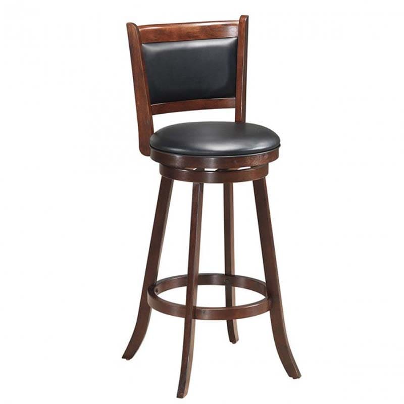Set of 2 Wooden Swivel Bar Stools, 29" Bar Height Chairs with PVC Leather Cushioned Back & Seat, Upholstered Barstools for Kitchen Island
