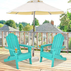2 PCS Outdoor Folding Adirondack Chairs with Cup Holder, All-Weather PE Patio Lounge Chair for Backyard, Poolside