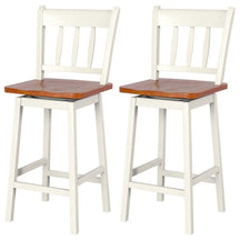 Set of 2 Swivel Bar Stools, 24.5" Solid Rubber Wood Counter Height Bar Chairs with Back & Footrest for Kitchen Island, Home Pub