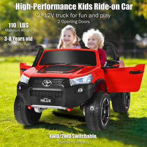 Licensed Toyota Hilux 2-Seater Kids Ride on Car 4WD 2x12V Battery Powered Riding Toy Truck with Remote