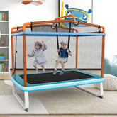 6FT 3-in-1 Rectangle Trampoline with Swing, Horizontal Bar & Safety Enclosure Net, ASTM Approved Toddler Trampoline for Indoor Outdoor