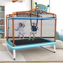 6FT 3-in-1 Rectangle Trampoline with Swing, Horizontal Bar & Safety Enclosure Net, ASTM Approved Toddler Trampoline for Indoor Outdoor