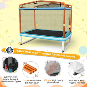 6FT 3-in-1 Rectangle Trampoline with Swing, Horizontal Bar & Safety Enclosure Net, ASTM Approved Toddler Trampoline for Indoor Outdoor